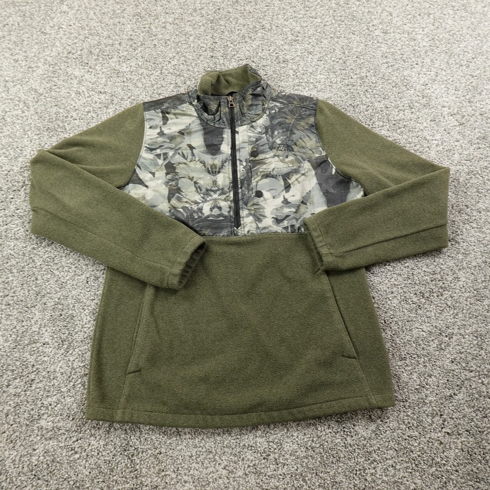 North Face Sweater Womens M Green Floral Camo Fleece Mock Neck Zip Outdoors Hike